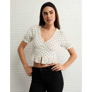 American Eagle Size M V-Neck Puff Sleeve Corset Shirt